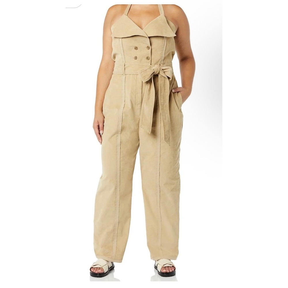 NWT‎ Making the Cut Beige Halter Deconstructed Wide Leg Belted Jumpsuit XXL